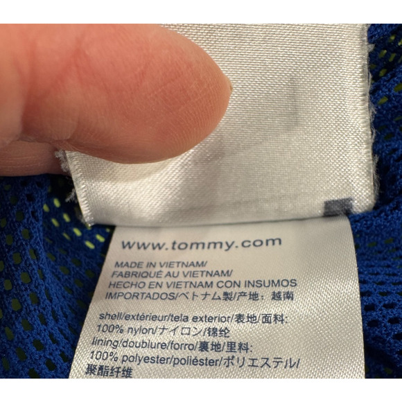 90s Tommy Hilfiger Mens Neon Green Yellow Hooded Windbreaker Jacket M Spell Out - Picture 11 of 13